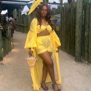 Yellow Lace Beach Cover-Up Set